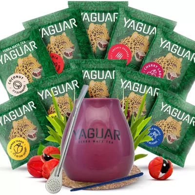 Kit Yerba Mate Yaguar 10x50g Calabaza Bombilla