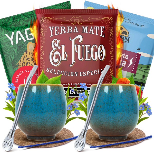 Yerba Mate Energia Set PARA DOS Calabaza Bombilla