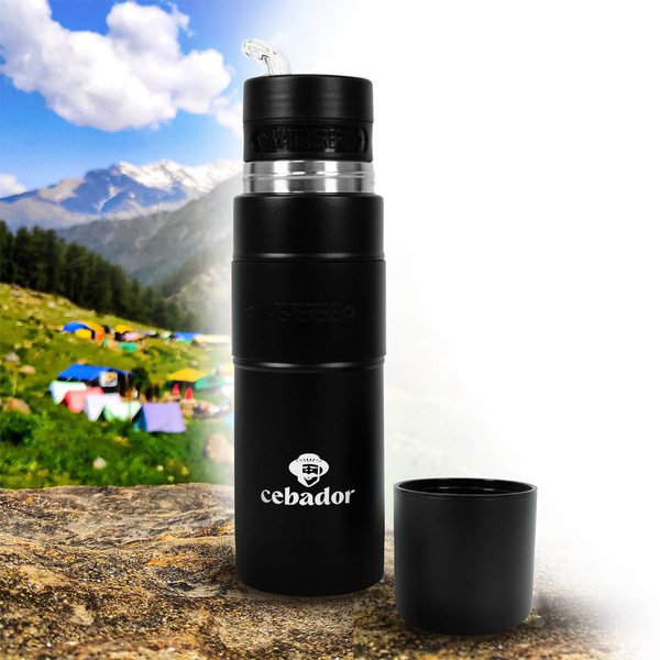 Yerbomos XL ALL IN ONE - 750 ml - Mate, termo y bombilla en uno (negro)