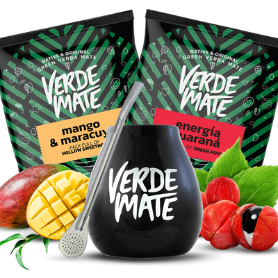 Yerba Mate Verde Guaraná BIG calabaza Bombilla set