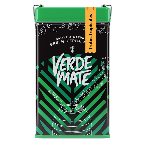 Yerbera – Lata metálica + Verde Mate Green Frutos Tropicales 0,5 kg
