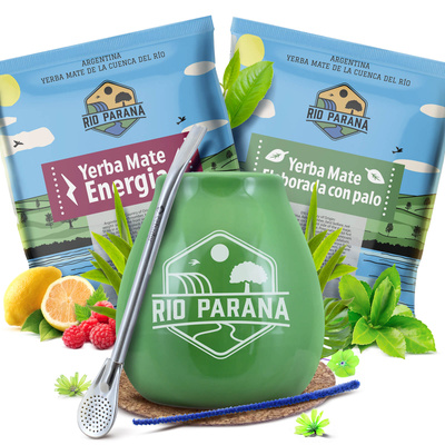 Juego de Yerba Mate Rio Parana 2x50g Calabaza + Bombilla