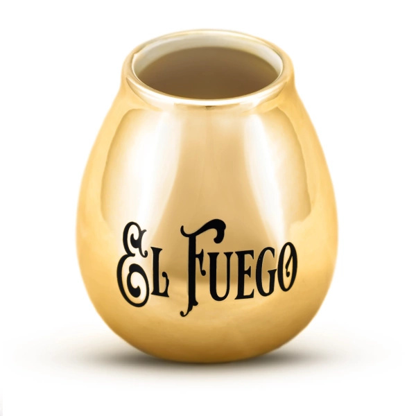 Calabaza de cerámica con logotipo El Fuego (dorado) 350 ml