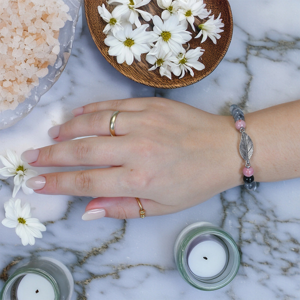Pulsera Mala con rodonita y cuarzo ahumado