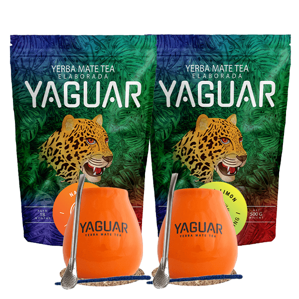 SET de principiantes para dos - Yerba Mate Yaguar Naranja 500g + Yaguar Menta Limon 500g