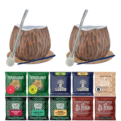 Set de Yerba Mate 10x50g 2x Calabaza + 2x Bombilla