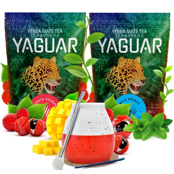 Set de Yerba Mate Yaguar 2x500g + Calabaza + Bombilla