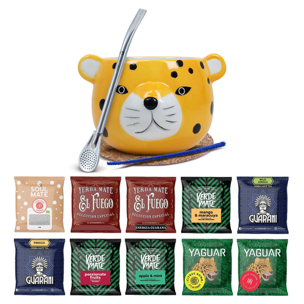 Yerba Mate Set 10x50g Calabaza Gatito Bombilla