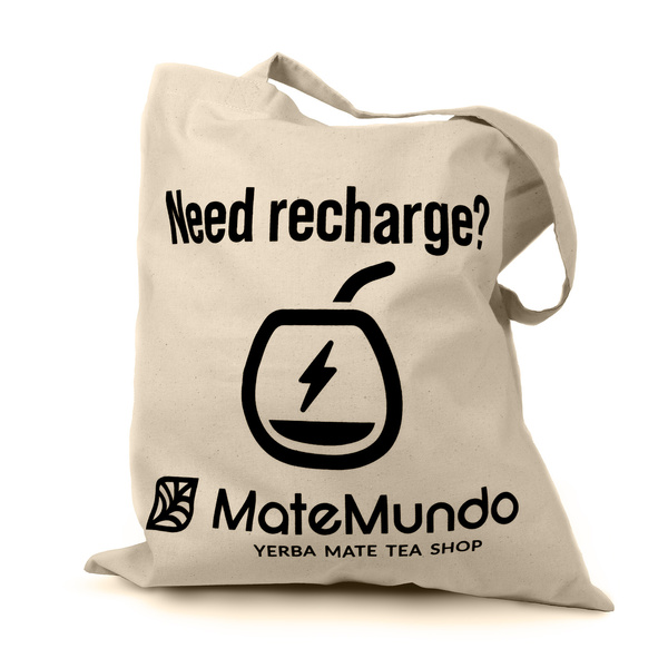 Bolsa con el logotipo de MateMundo - "Need recharge?"
