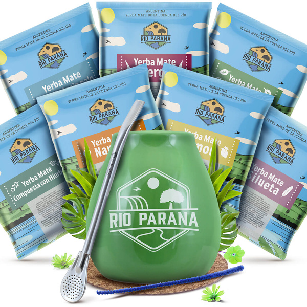 Yerba Mate Rio Parana 7x50g set de muestras + accesorios