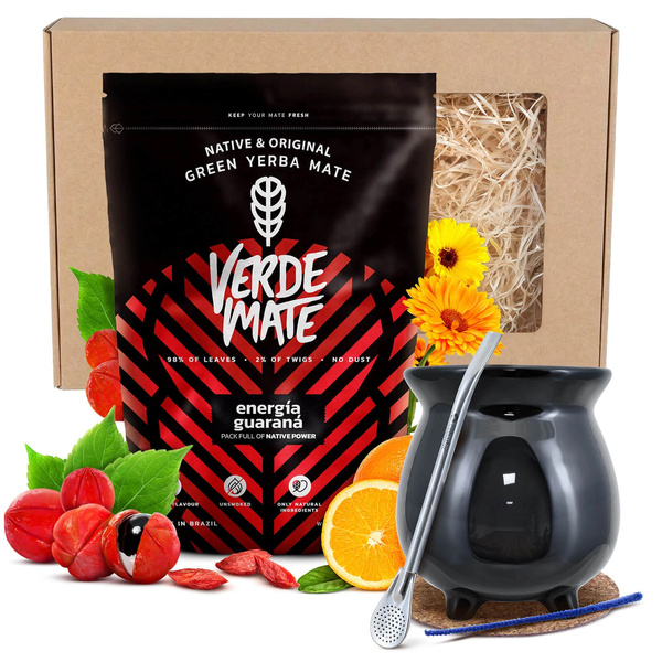 Set de regalo de Yerba Mate: Verde Mate Energía Guaraná + Calabaza + Bombilla