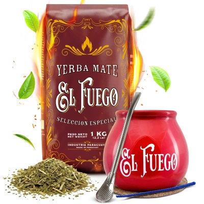 Set de Yerba Mate: El Fuego Elaborada 1kg + Calabaza + Bombilla
