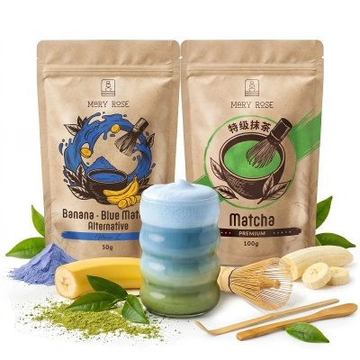 Set para Matcha Latte colorido: Matcha + Blue Matcha + accesorios