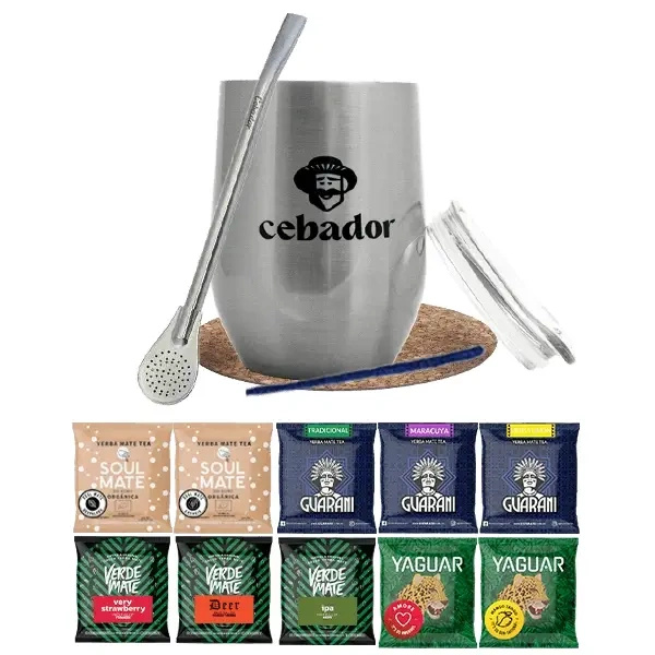 Set de Yerba Mate: muestras 10x50g + TermoLid + Bombilla