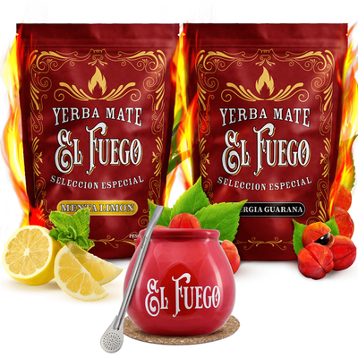 El Fuego juego yerba mate cerámica calabaza bombilla