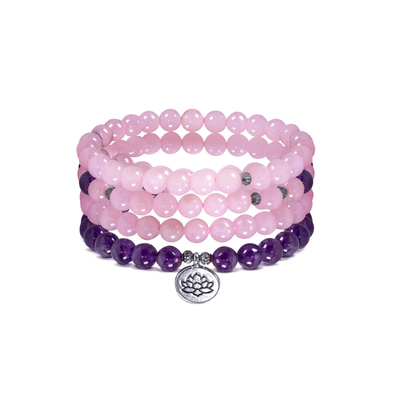 Pulsera Mala con amatista y cuarzo rosa – Lotus Flower