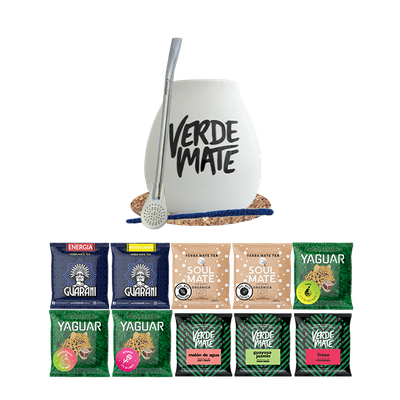 Yerba Mate Green Set 500g Calabaza + Bombilla 10x50g