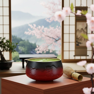 Matchawan – Cuenco de cerámica para Matcha con pico – Mountain (rojo)