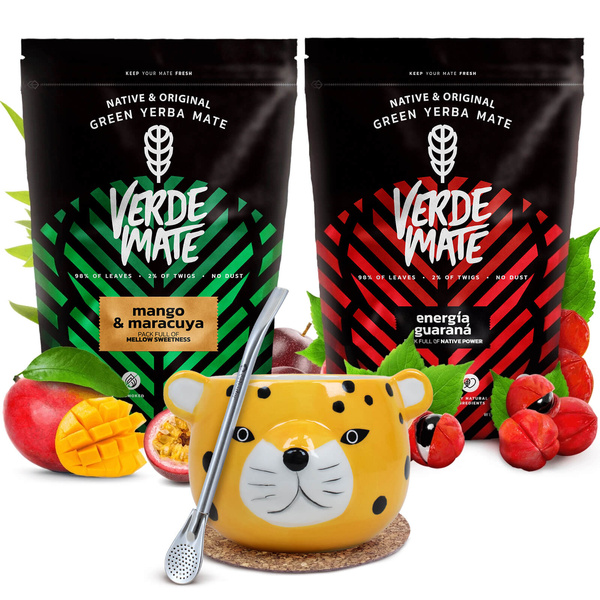 Verde Mate juego yerba mate cerámica calabaza Yaguar Gatito bombilla