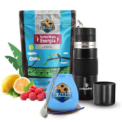 Set de Yerba Mate Rio Parana Energia 500g 0,5kg Yerbomos + Calabaza + Bombilla