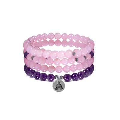 Pulsera Mala con amatista y cuarzo rosa – Buddha
