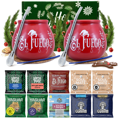 Set Regalo Navidad Para Parejas - Yerba Mate 10x50 g (500g) + 2 x Accesorios + Caja