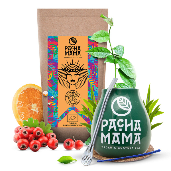Set de Guayusa Pachamama Citrus 100g + Calabaza + Bombilla