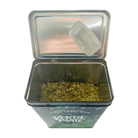 Yerbera – Lata metálica + Verde Mate Green Frutos Tropicales 0,5 kg