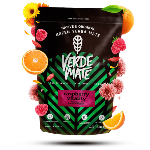Juego de Yerba Mate Verde Mate Raspberry 500g Calabaza + Bombilla