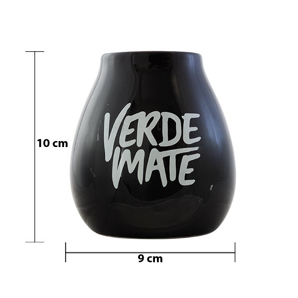 Dimensiones del mate de cerámica Verde Mate: altura 10 cm, diámetro 9 cm
