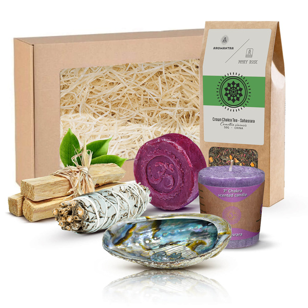 Set de regalo para Chakra Corona (Sahasrara): té de chakra + incienso + vela