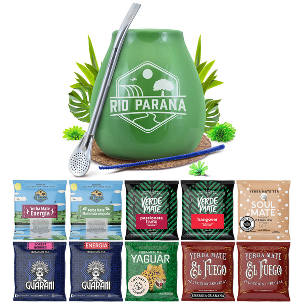 Yerba Mate 10x50g 500g set de muestras + accesorios
