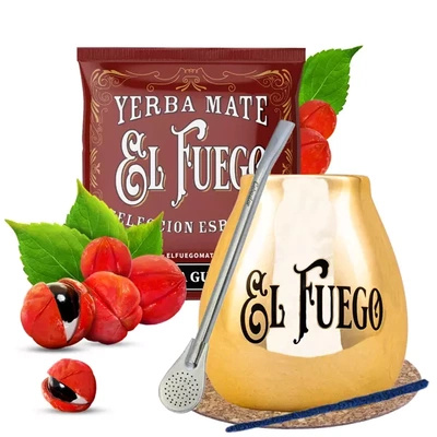 El Fuego juego yerba mate cerámica calabaza bombilla