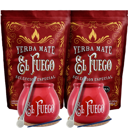 Yerba Mate El Fuego listo para dos Bombilla POWER